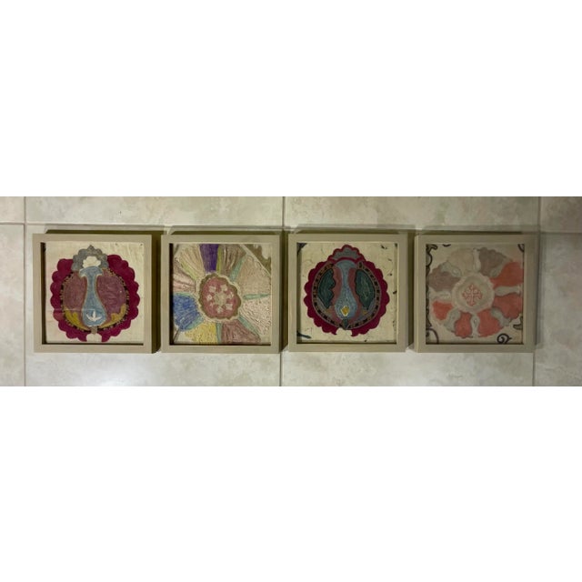 Set of Four 19 Century Antique Silk and Cotton Suzani Wall Hanging For Sale - Image 9 of 12