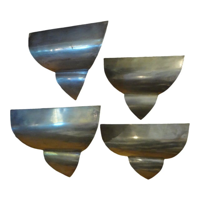 Metal 1930s French Art Deco Triangular Form Steel Sconces-Set of 4 For Sale - Image 7 of 7