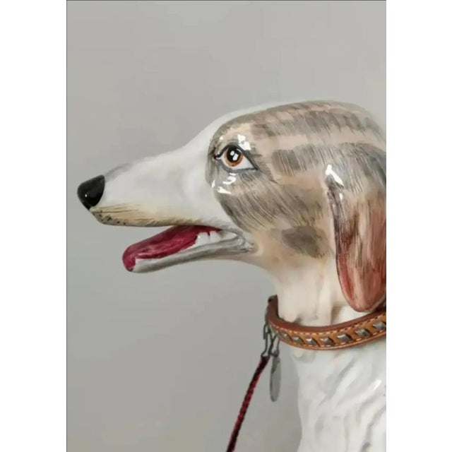 Mid-Century Modern Life Size Glazed Porcelain Borzoi Dog Statue Made in Italy, Circa 1960 For Sale - Image 3 of 12