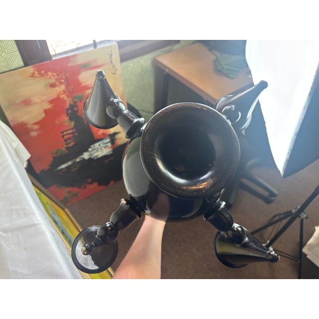 Mid 20th Century Italian Ebonized Turned Wood Hanging Light Fixture For Sale - Image 10 of 11