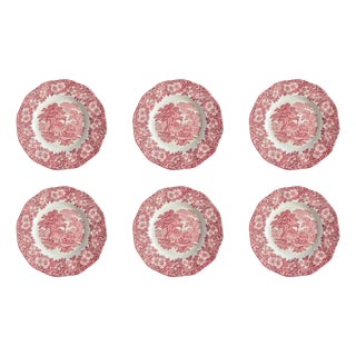 Vintage English Pink Transferware Dinner Plates by Enoch Wedgwood, 1970s, Set of 6 For Sale