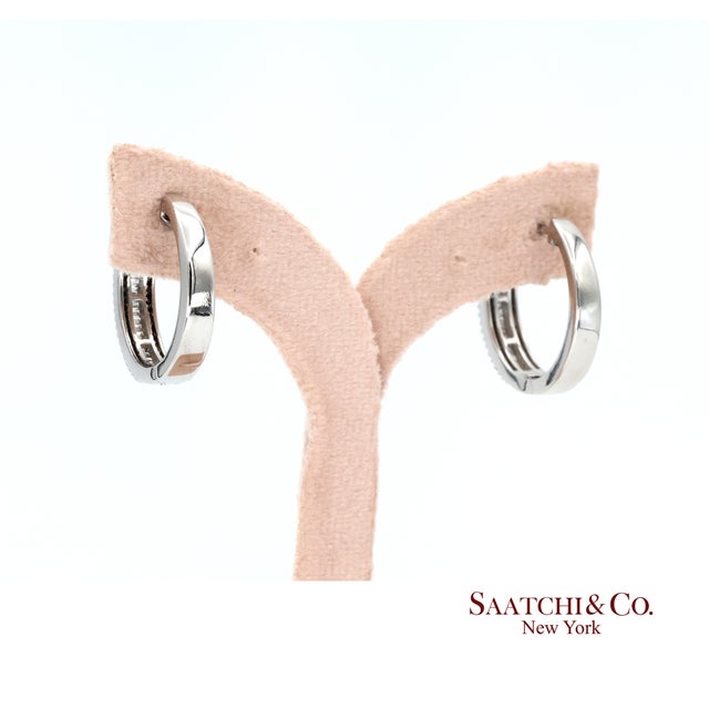 14k(585) White Gold Natural Diamond Hoop Earring - Set of 2 For Sale In New York - Image 6 of 9