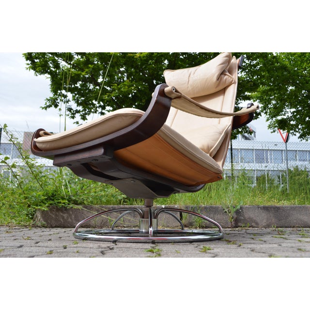 Leather Swivel Lounge Chair in Cognac and Ecru by Ake Fribytter for NELO, Sweden, 1970s For Sale - Image 13 of 18