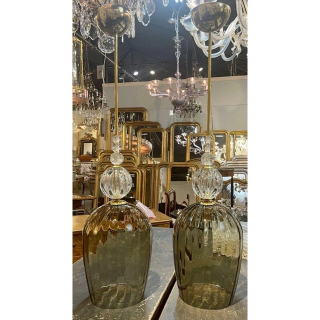 Modern Murano "Fume"Glass and Brass Pendant Light For Sale - Image 9 of 10