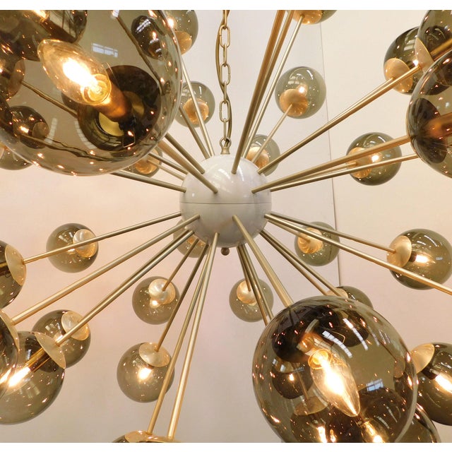 21st Century Nova Satin Brass Smoky Murano Sputnik Chandelier by Fabio LTD For Sale - Image 6 of 6