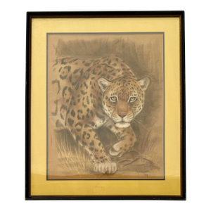 1974 Original Framed Pastel Art Titled "Leopard" Signed G. Nagata
