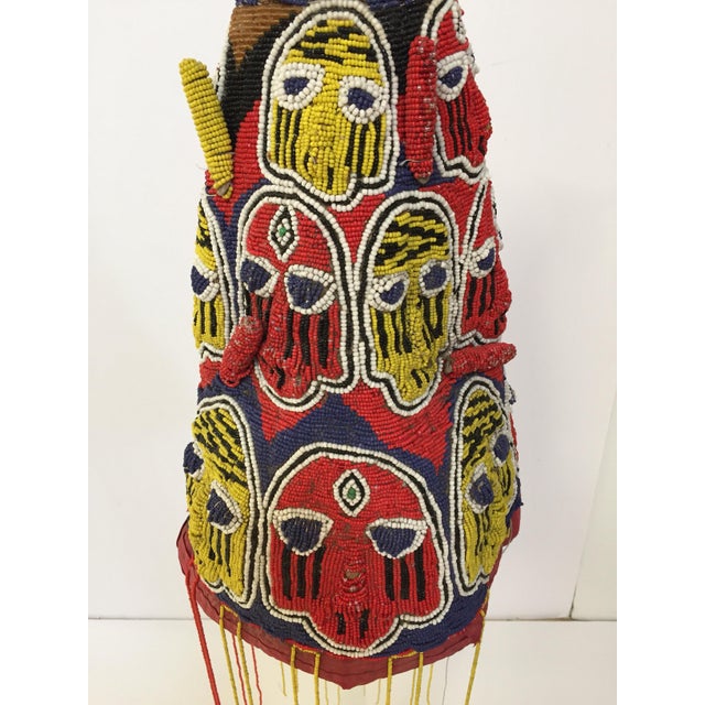 Yoruba Nigeria African Royal Beaded Headdress Crown on Lucite Stand