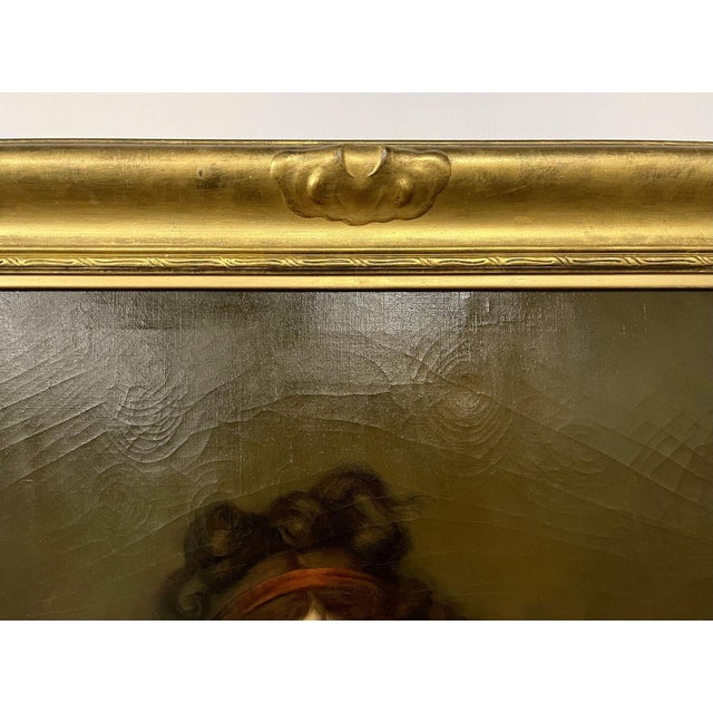 Large Oil Canvas Mother and Child Signed L. Nicolas, Elisabeth Vigee-Lebrun For Sale - Image 9 of 12