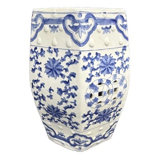 Chinese Blue & White Porcelain Hexagonal Garden Stool For Sale