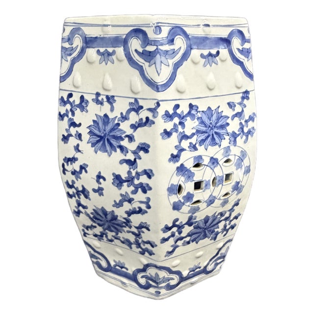 Chinese Blue & White Porcelain Hexagonal Garden Stool For Sale