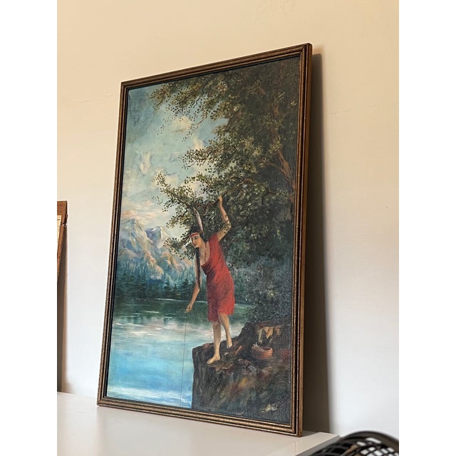 Portraiture Vintage Signed Framed Scenic 1921 Painting For Sale - Image 3 of 10