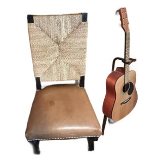 Ralph Lauren Home Blue Label Ej Victor Leather & Rush Dining Side Chair From Jackson Hole Estate For Sale