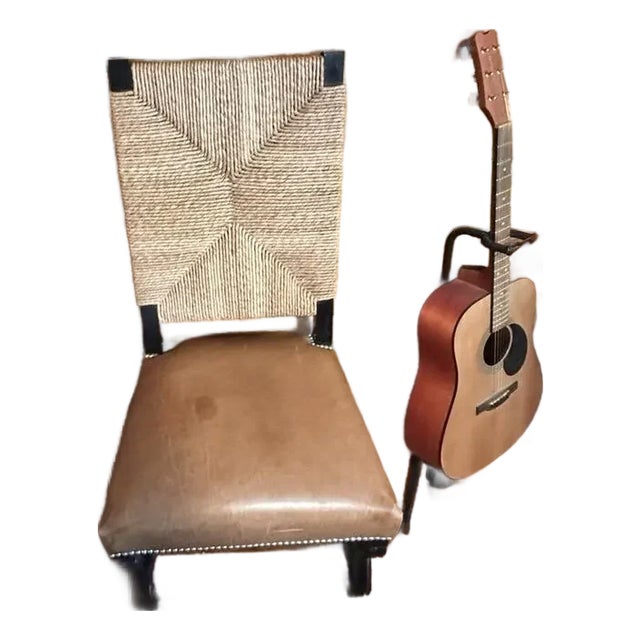 Ralph Lauren Home Blue Label Ej Victor Leather & Rush Dining Side Chair From Jackson Hole Estate For Sale