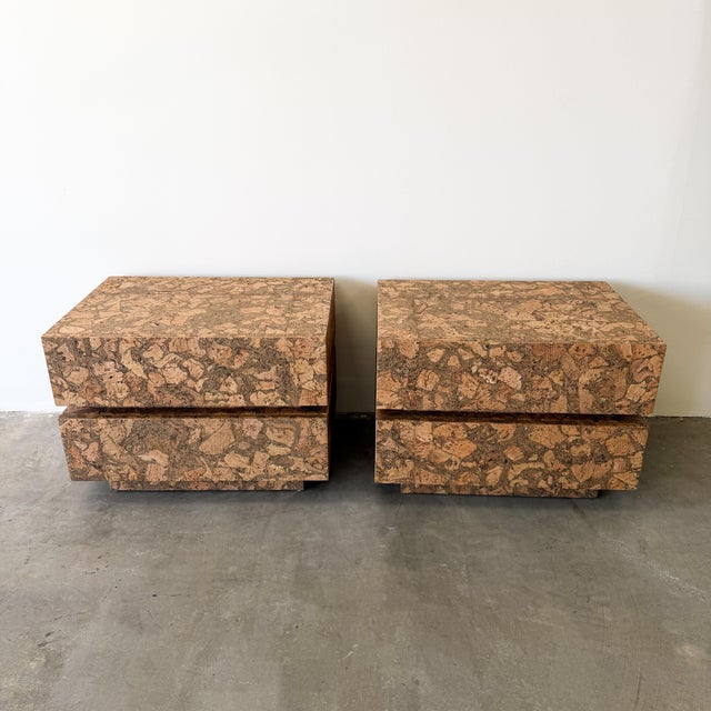 John Stuart Pair of Mid Century Modern Cork Nightstands Vintage 1970s Bedside Tables For Sale - Image 4 of 10