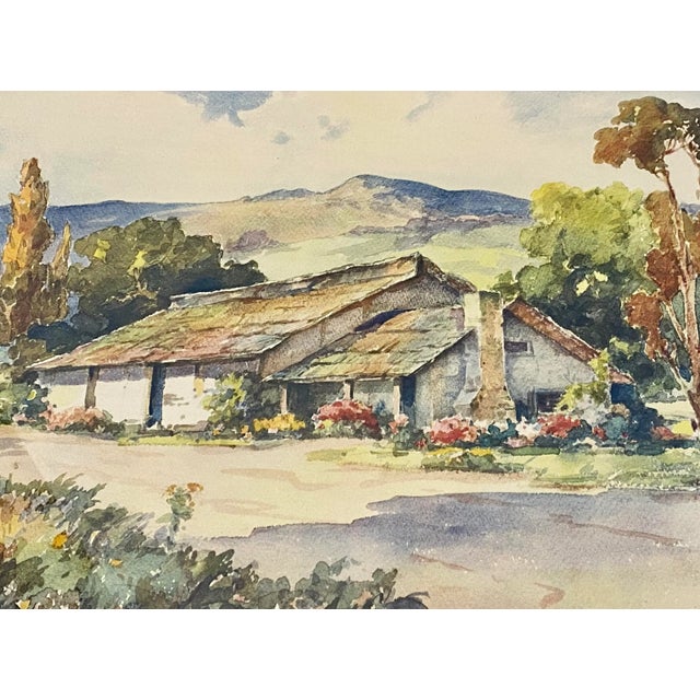 Printmaking Materials Davis Francis Schwartz "Historic First Theater, Monterey County" Original Watercolor C.1950 For Sale - Image 7 of 10