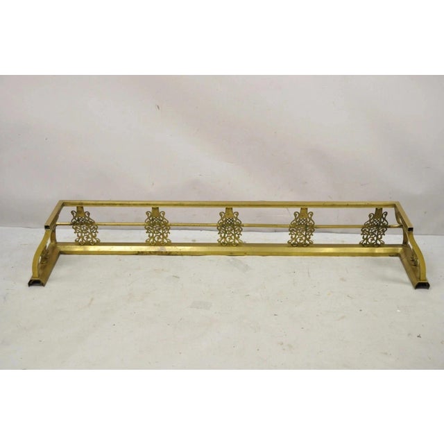 Antique Victorian Brass Scroll Accented 58" Fireplace Hearth Fender Surround For Sale - Image 11 of 12