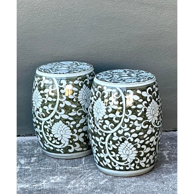 Ceramic Vintage Glazed Ceramic Floral Garden Stool - A Pair For Sale - Image 7 of 12