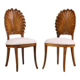 Venetian Grotto Hollywood Regency Style Scalloped Shell Back Dining Chairs - Pair For Sale