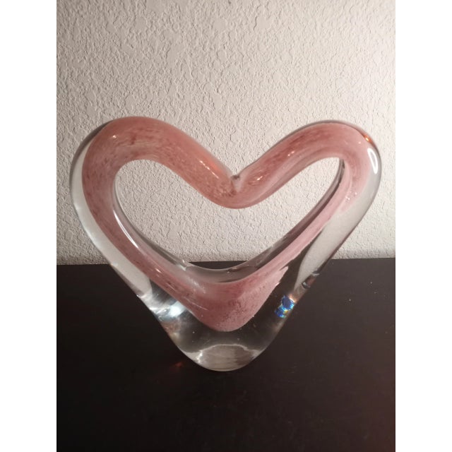 Pink Art Glass Heart Shaped Sculpture For Sale - Image 4 of 7