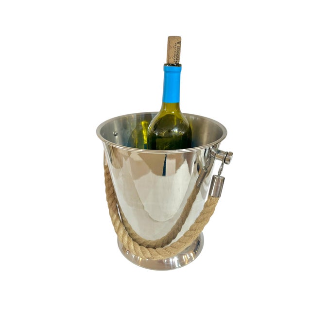 Vintage Stainless Steel Ice Champagne Bucket With Rope Handle For Sale - Image 11 of 12
