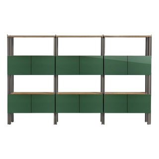 Flexor Green Polished-Lacquered Wood and Aluminum Bookshelf by Robert Stadler For Sale
