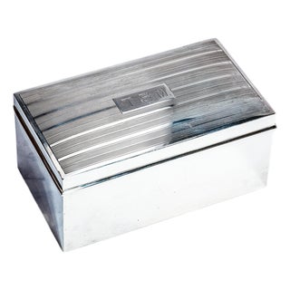 Gleaming Art Deco Engine Turned Striped Antique Sterling Silver Jewelry Trinket Desk Box For Sale