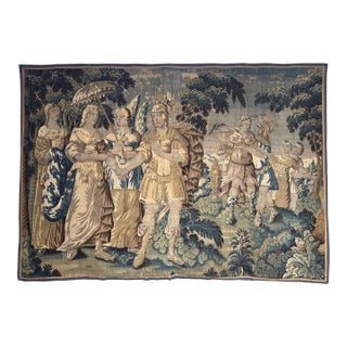 Monumental 18th Century Flemish Verdure Tapestry With Classical Scene For Sale