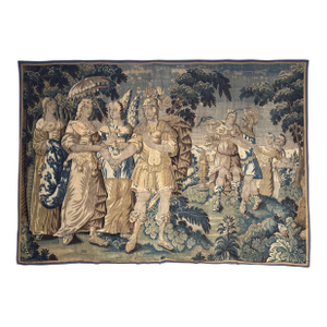 Monumental 18th Century Flemish Verdure Tapestry With Classical Scene