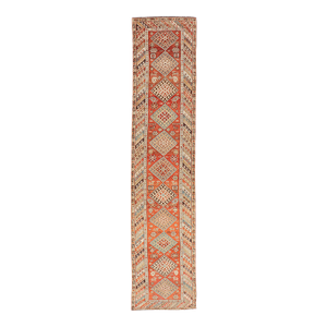 Antique Narrow and Long Kurdish Runner in Wool With Medallion Tribal Design 2'6 X 12'9