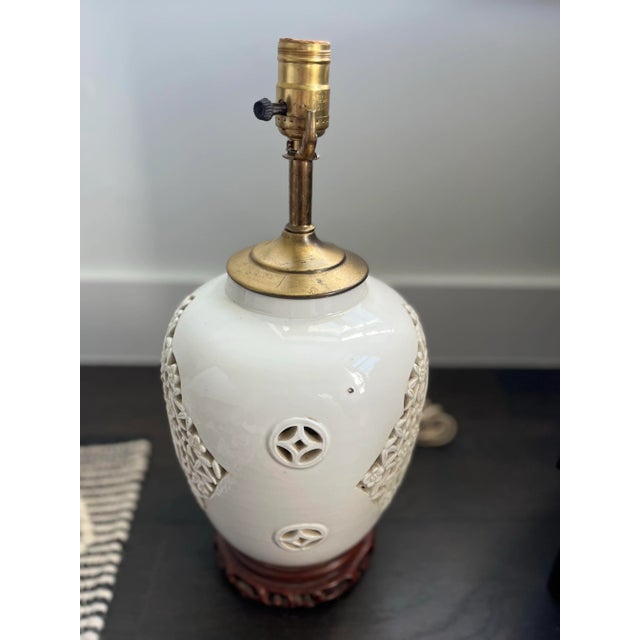 Mid-Century Blanc De Chine Reticulated Table Lamp For Sale - Image 10 of 10
