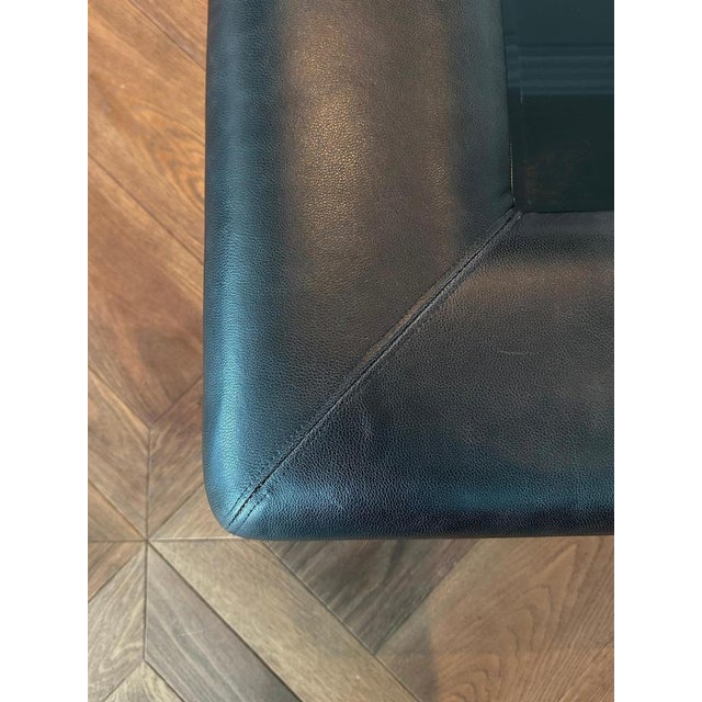 Modern Upholstered Leather Coffee Table with Black Glass Top, 2014 For Sale - Image 4 of 11