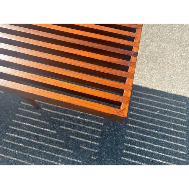1950s Attributed to Mel Smilow Slatted Solid Walnut Mid-Century Modern Bench Table For Sale - Image 10 of 10