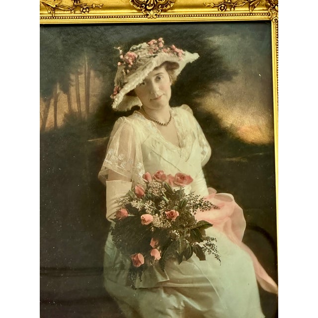 Absolutely Beautiful Authentic Early 20th Century Watercolor Embellished Photograph in Fine Gold Gilt Frame For Sale - Image 12 of 18