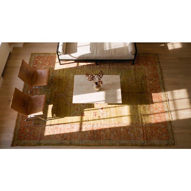 Chartreuse Exquisite Chartreuse Background With Medallion Design Antique Turkish Oushak Rug For Sale - Image 8 of 9