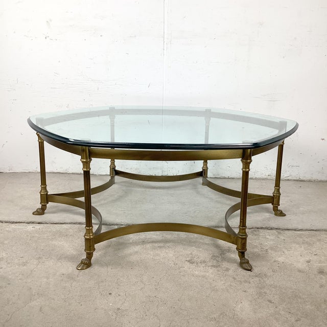 1960s Neoclassical Brass and Glass Hoof Foot Coffee Table in the Style of La Barge For Sale - Image 18 of 18