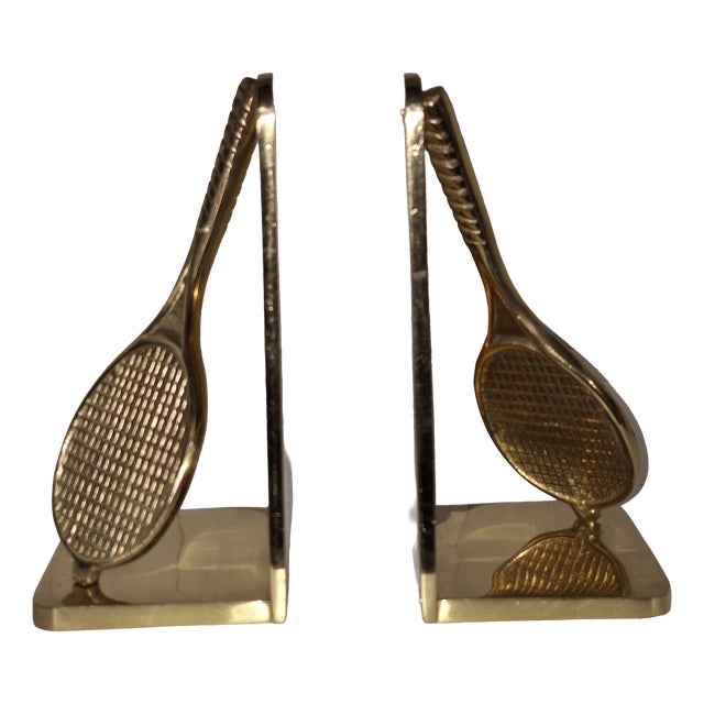 Vintage Bookends with Tennis Racket Motif in Brass, 1980s, Set of 2 For Sale