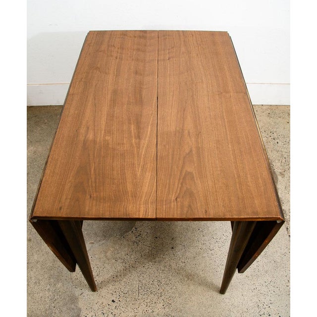 1960s Mid Century Modern Dining Table Broyhill Walnut Drop Leaf X2 Rectangular MCM For Sale - Image 5 of 11