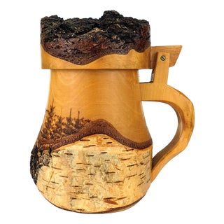 Large Black Forest Carved Birch and Bark Beer Mug with Deer Motif, Germany, 1960s For Sale