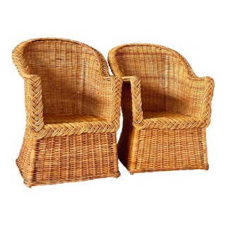 Vintage Organic Modern Rattan Braid Side Chairs by Michael Taylor for Wicker Works-Pair For Sale