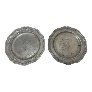 Share 2 Rare Antique 18th Century Forged Pewter Multi Reed European Dinner Plate For Sale