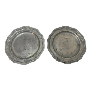 Share 2 Rare Antique 18th Century Forged Pewter Multi Reed European Dinner Plate
