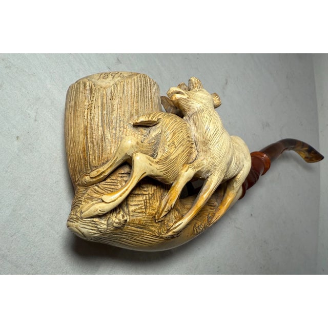 Huge Antique 1894 Hand Carved Buck Deer Figural Meerschaum Smoking Pipe Amber For Sale In New York - Image 6 of 18