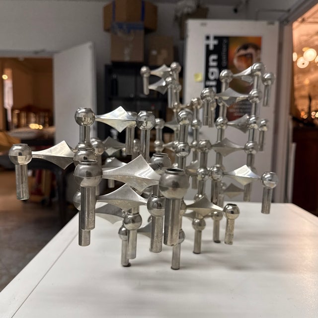 Mid-Century Modern Werner Stoff & Hans Nagel for Stoff Chrome-Plated Modular Stacking Candleholders, Set of Twenty One For Sale - Image 3 of 12