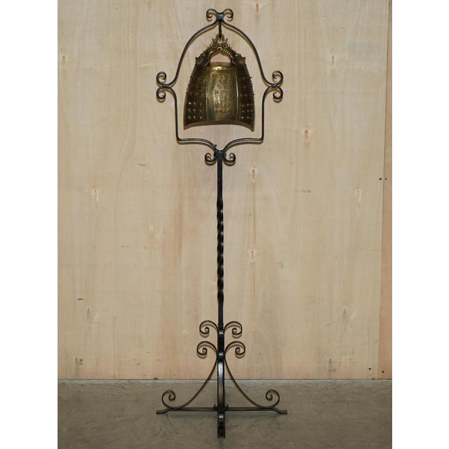 Exquisite circa 1920 Chinese Export floor standing bell on wrought iron stand A very well made and decorative piece, the...