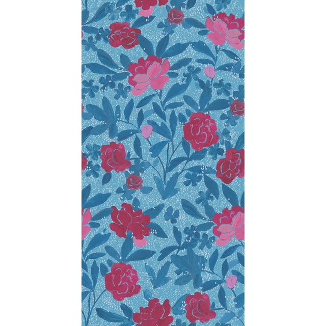 Sample - Large Scale, Floral Bouquet Wallpaper by Paule Marrot in Floral Blue For Sale