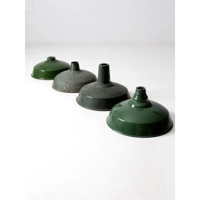 Mid-Century Modern Set of 4 Vintage Green Enamel Pendant Light Shades For Sale - Image 3 of 11