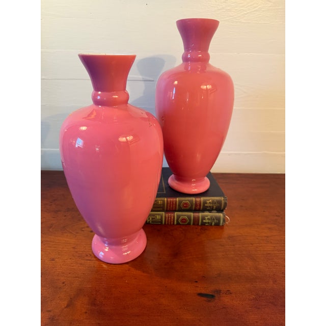 Late 19th Century Large, Hand Painted, Pair of Bristol Glass Vases, Late 1800s For Sale - Image 5 of 8