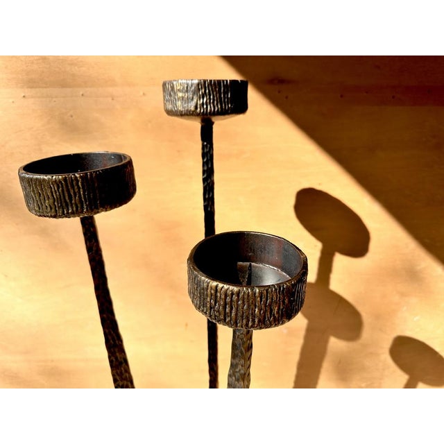 Black Large Brutalist Metal Art Candleholder in Hammered and Wrought Iron with Bronze-Plated Finish, Germany, 1960s For Sale - Image 8 of 16