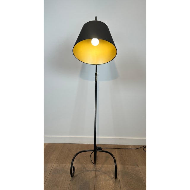 1950s Black lacquered and brass floor lamp in the style of Jean Royère For Sale - Image 6 of 12