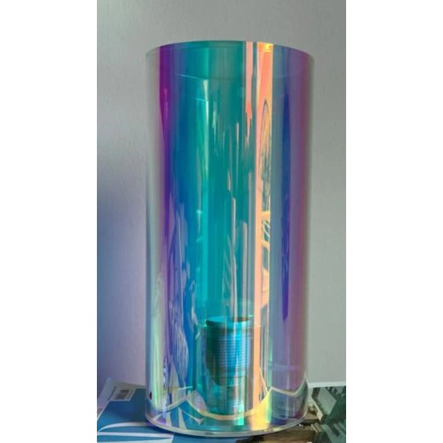 Cylinder holographic table lamp by brajak vitberg dimensions: w 14 x d 14 x h 30 cm materials: acrylic glass + dichroic...